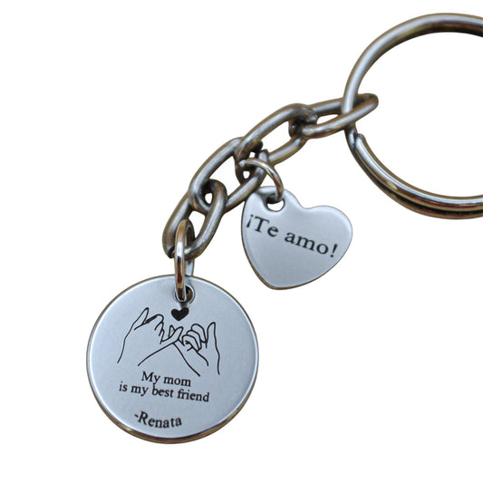 Collar o llavero personalizado "My mom is my best friend" acero inoxidable