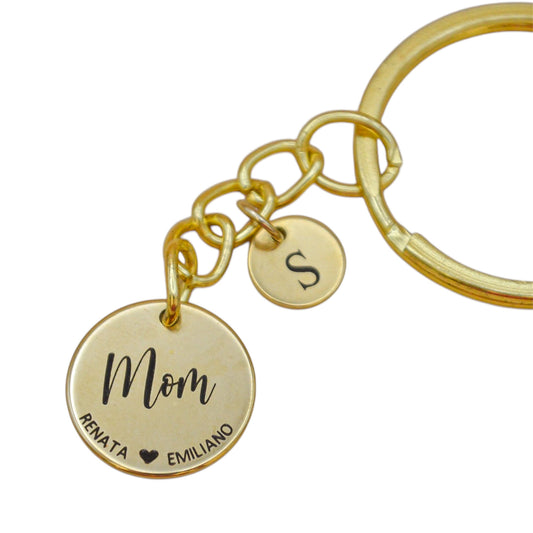 Collar o llavero personalizado MOM con nombres de hijos medalla circular