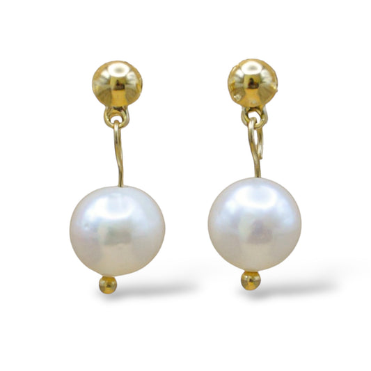 Aretes gold con perla de río colgante