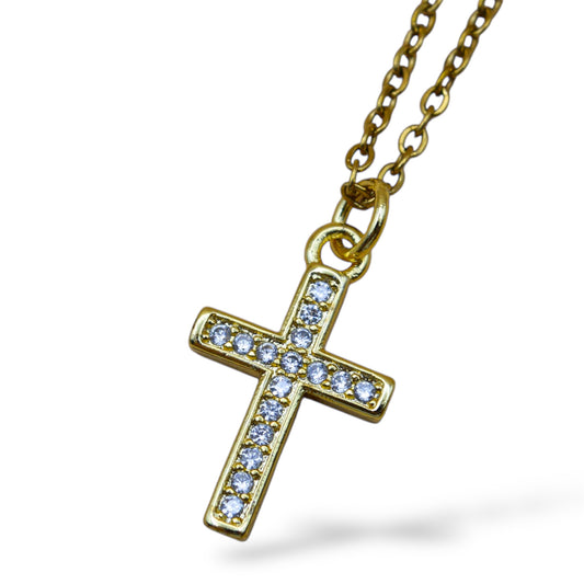 Collar cruz cuadrada con zirconias