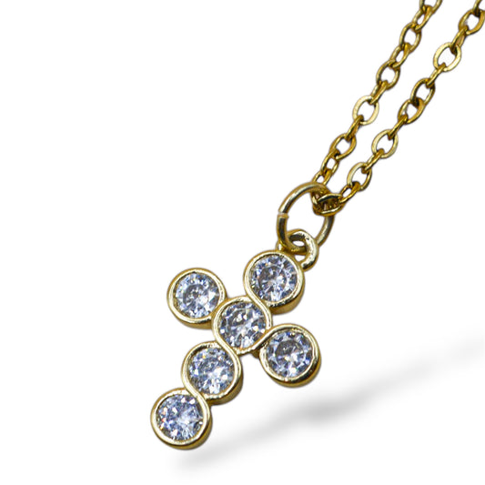 Collar cruz zirconias circulares grandes