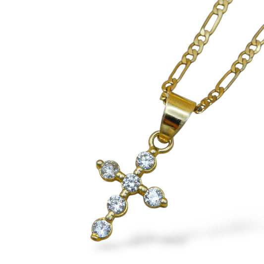 Collar cruz chica zirconias circulares