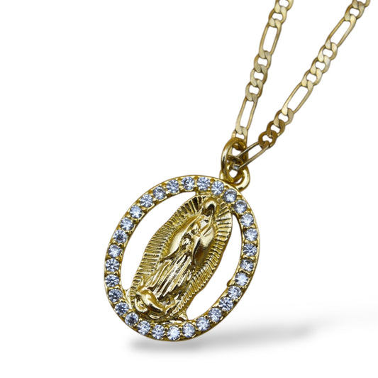 Collar Virgen de Guadalupe ovalada zirconias sin fondo
