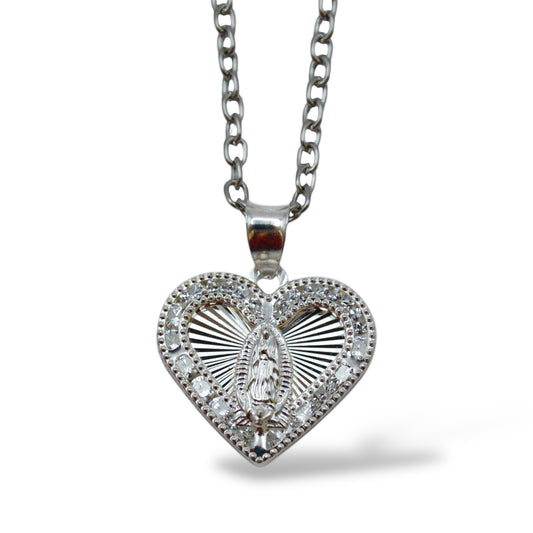 Collar Virgen de Guadalupe corazón con zirconias - Plata .925