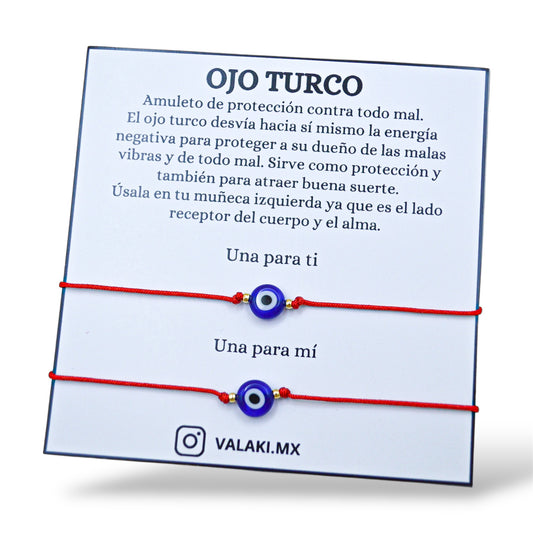 Dúo de pulseras de hilo rojo - Ojo turco