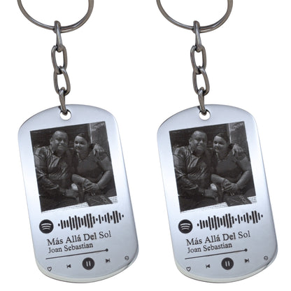 Dúo de llaveros personalizados con foto y tu canción favorita - Acero inoxidable
