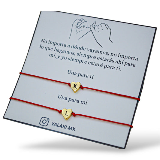 Dúo de pulseras de hilo rojo personalizadas - Corazón CH
